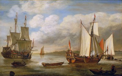Olika holländska båtar: segelbåtar, fartyg och pråmar. Olja på duk av Lieve Pietersz Verschuier (1630-1686). av Lieve Verschuier