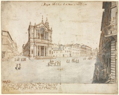 Arton utsikter över Rom: Santa Maria in Via Lata, 1665. av Lievin Cruyl