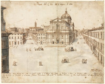 Arton utsikter över Rom: Gesù-kyrkan, 1665. av Lievin Cruyl