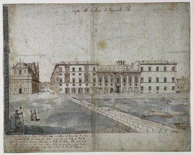 Arton utsikter över Rom: Collegio di Propaganda Fide recto, 1665. av Lievin Cruyl