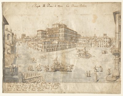 Arton utsikter över Rom: Piazza Barberini (recto) av Lievin Cruyl