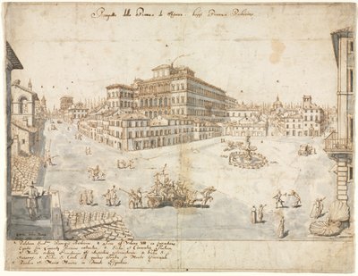 Arton utsikter över Rom: Piazza Barberini recto ..., 1665. av Lievin Cruyl