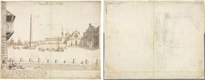 Arton utsikter över Rom: Piazza del Popolo (recto); Skiss för San Giovanni in Laterano (verso) av Lievin Cruyl