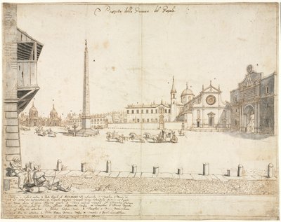 Arton utsikter över Rom: Piazza del Popolo recto, 1664. av Lievin Cruyl