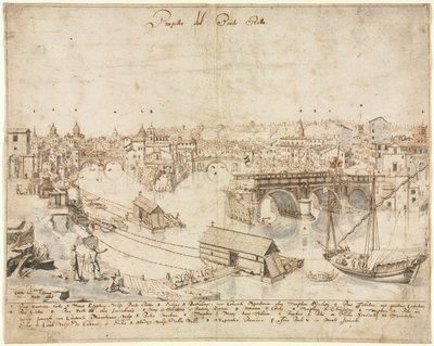 Arton utsikter över Rom: Ponte Rotto, 1665. av Lievin Cruyl