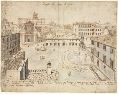Arton utsikter över Rom: Fontana di Trevi, 1665. av Lievin Cruyl