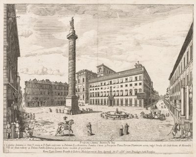 Piazza Colonna från "View of the Landmarks of the City of Rome" av Lievin Cruyl