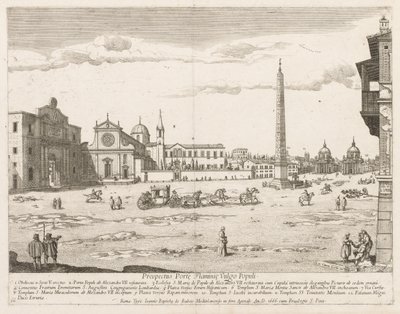 Piazza del Popolo från prospektet i Lourum i staden Rom, 1666. av Lievin Cruyl