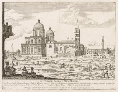 Santa Maria Maggiore från prospektet för Lourum i staden Rom, 1666. av Lievin Cruyl