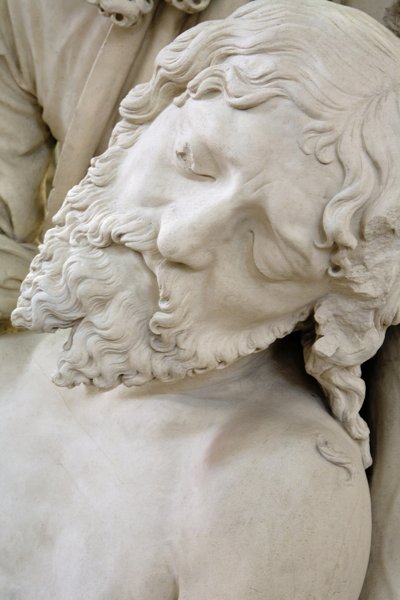 Gravläggningen och jungfruns svimning, detalj: Jesu huvud av Ligier Richier