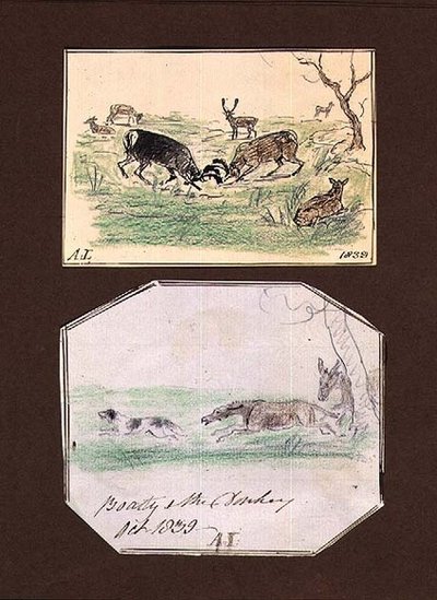 Scener i parken vid Aynhoe (en sida från en skissbok) av Lili Cartwright