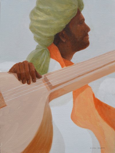 Sitarspelare, grön turban av Lincoln Seligman