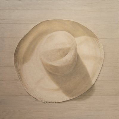 Resande hatt på dammigt bord, 2010 (akryl på duk) av Lincoln Seligman