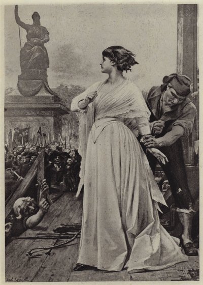 Madame Roland på ställningen (litho) av Lionel (after) Royer