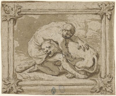 Hercules slåss mot det Nemeiska lejonet av Lionello Spada