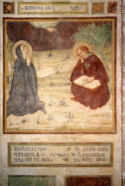 Saint Augustine of Hippo (354-430) och Saint Monique, Hermitage of San Leonardo al Lago, Monteriggioni av Lippo Vanni