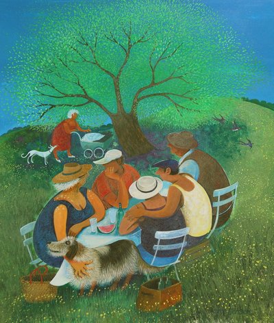 Familjepicknick, 2018 (akryl på papper) av Lisa Graa Jensen