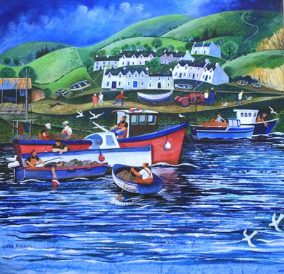 Landing the Catch, 2010, (akryl på papper) av Lisa Graa Jensen