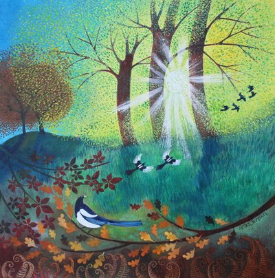Magpies, 2023 (akryl på duk) av Lisa Graa Jensen