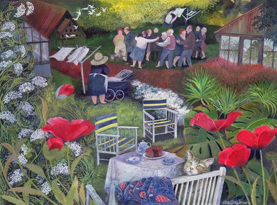 Neighborhood Watch Party, 1995 (akrylbläck, gouache) av Lisa Graa Jensen