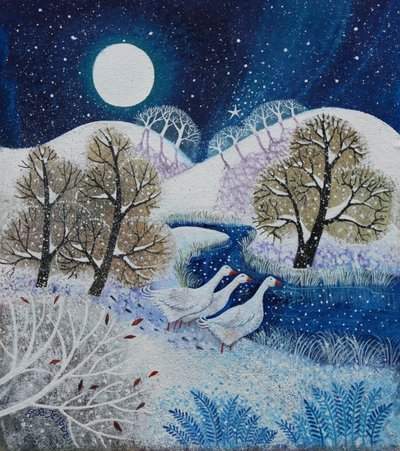 Snowy Silence, 2021, (akryl på duk) av Lisa Graa Jensen