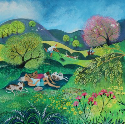 Sunny Sunday Afternoon, 2022 (akryl på papper) av Lisa Graa Jensen