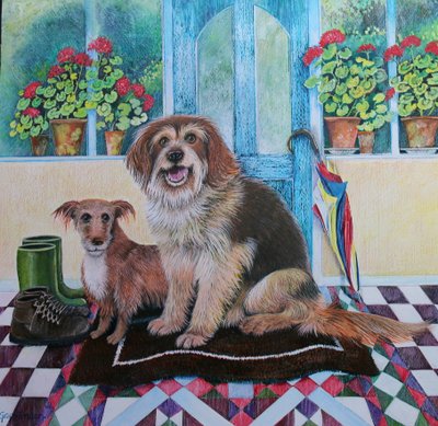 Time for Walkies, 2021, (akryl på papper) av Lisa Graa Jensen