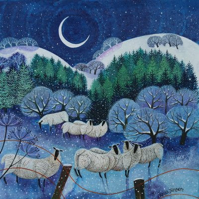 Winter Downland Sheep, 2024 (akryl på duk) av Lisa Graa Jensen