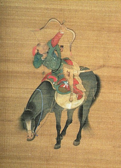 Kublai Khan (1214-94) Jakt (detalj), Yuan-dynastin (bläck och färg på siden) (se 150417) av Liu Kuan tao