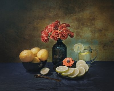 Eleganta citroner och rosor av Liu Xing