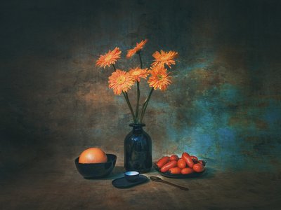 Stilleben med apelsinblommor av Liu Xing