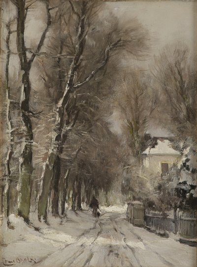 En snötäckt stig på vintern (olja på pannå) av Lodewijk Frederik Hendrik (1850 1936) Apol