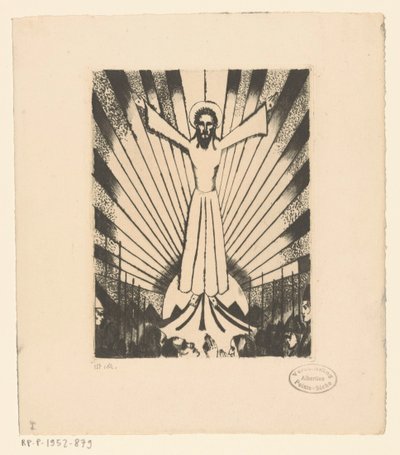 Kristus med utsträckta armar i ett kuperat landskap av Lodewijk Schelfhout (signed by artist)