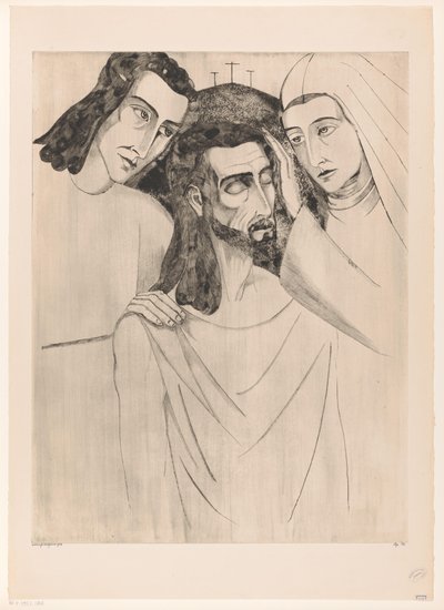 Christus tussen Johannes de Doper som Maria Kristus, hans mor och Sankt Johannes (originaltitel) av Lodewijk Schelfhout (signed by artist)