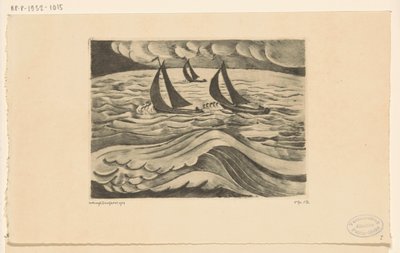 Tre segelfartyg i en storm på havet La Tempete (originaltitel) av Lodewijk Schelfhout (signed by artist)