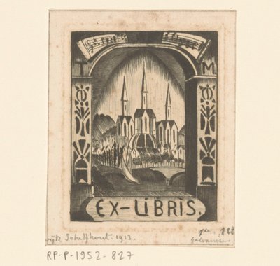 Ex libris av T. Mengelberg av Lodewijk Schelfhout (signed by artist)