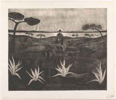 Herde med en flock får i ett kuperat landskap Le Troupeau (originaltitel) av Lodewijk Schelfhout (signed by artist)
