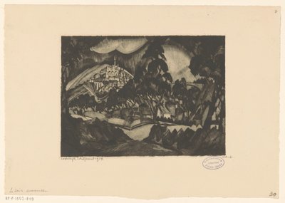 Kuperat landskap med träd och byggnader Le Soir (originaltitel på objekt) av Lodewijk Schelfhout (signed by artist)