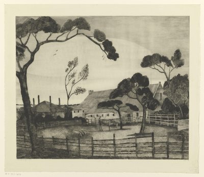 Holländskt landskap med gård och äng Paysage Hollandais (originaltitel) av Lodewijk Schelfhout (signed by artist)