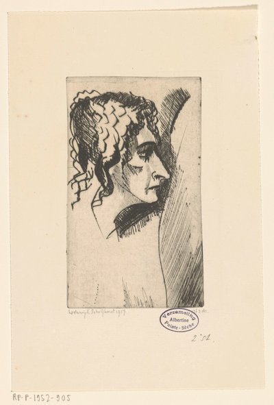Huvudet av en kvinna Tête de femme IV (originaltitel) av Lodewijk Schelfhout (signed by artist)
