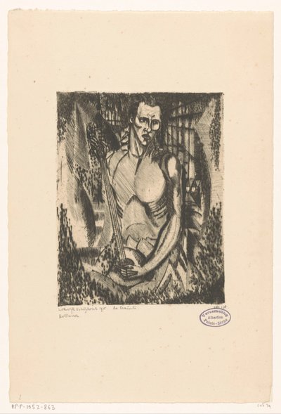 Muzikant La Crainte (originaltitel på objekt) av Lodewijk Schelfhout (signed by artist)