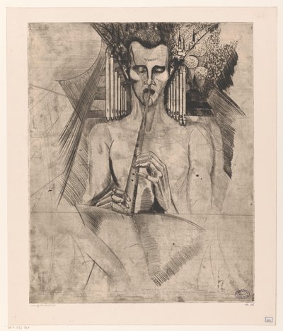 Naken man spelar en flöjt La Musique (originaltitel) av Lodewijk Schelfhout (signed by artist)