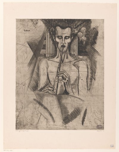 Naken man spelar en flöjt La Musique (originaltitel) av Lodewijk Schelfhout (signed by artist)