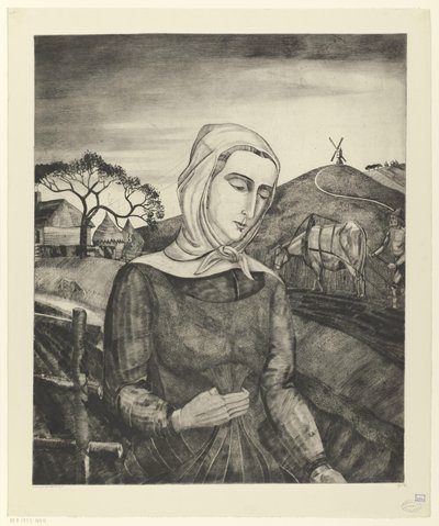 Flamländsk bonde i ett kuperat landskap Jeune fille Flamande (originaltitel) av Lodewijk Schelfhout (signed by artist)