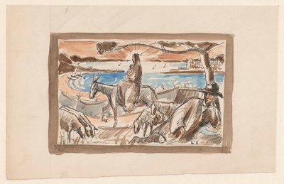 Flyg till Egypten av Lodewijk Schelfhout (signed by artist)