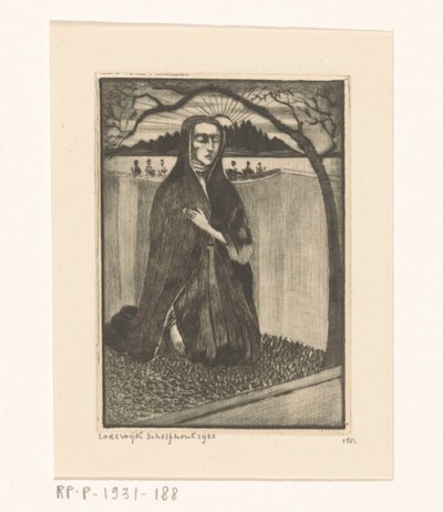 Kvinna vid en grav Femme au tombeau (originaltitel) av Lodewijk Schelfhout (signed by artist)