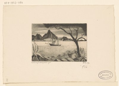 Segelfartyg i en vik Le Bateau (originaltitel) av Lodewijk Schelfhout (signed by artist)