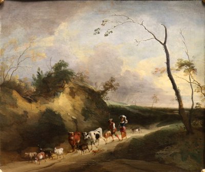 Landskap med figurer och djur. av Lodewijk de Vadder