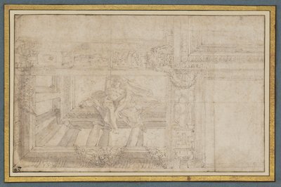 Ignudo, efter en takfresk i Sala di Ulisse, Palazzo Poggi, Bologna av Lodovico Carracci
