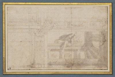 Ignudo, efter ett fresktak i Sala di Ulisse, Palazzo Poggi, Bologna av Lodovico Carracci
